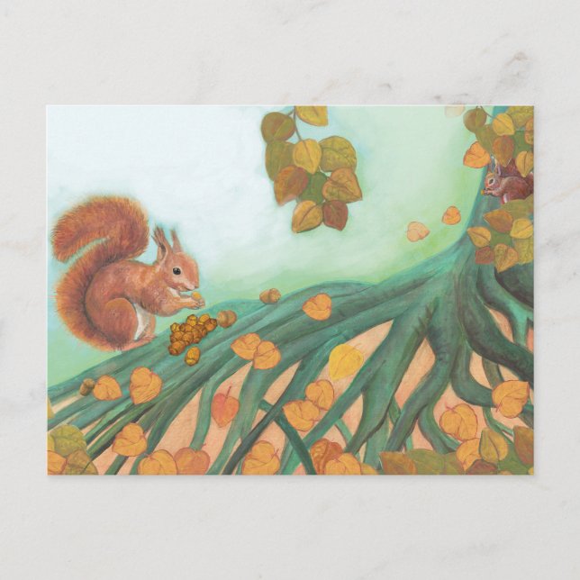 Cute Squirrel Eating Hazelnut Illustration Vykort (Framsida)