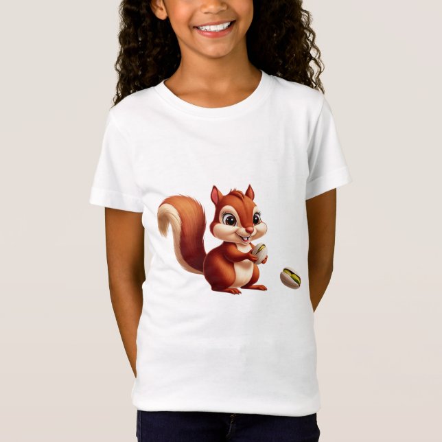 Cute Squirrel Graphic Tee for Girls - Soft Cotton (Framsida)