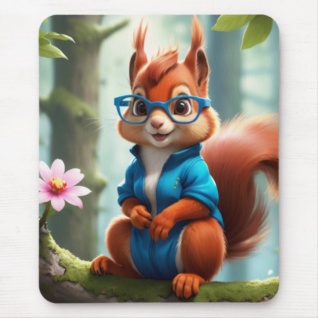 Cute Squirrel Gren vid Träd Musmatta (Framsidan)