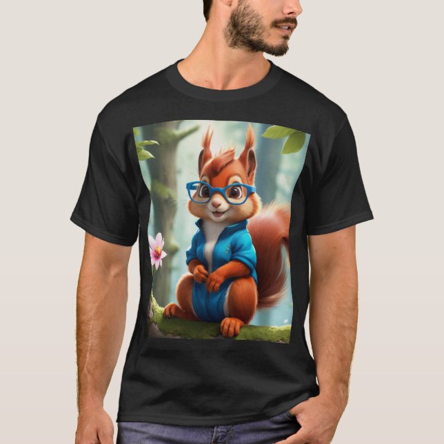 Cute Squirrel Gren vid Träd T Shirt (Framsida)