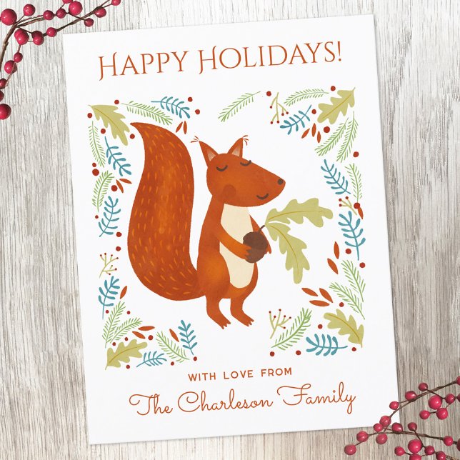 Cute Squirrel Helg Vykort (Fun Squirrel personalized Thanksgiving or Christmas Holiday postcard)