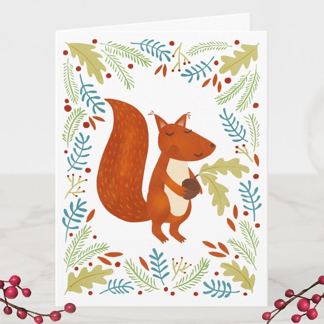 Cute Squirrel-Helgdag Kort (Fun Squirrel personalized Thanksgiving or Christmas Holiday folded card)