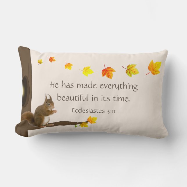 Cute Squirrel, Höst löv och Bible Quote Lumbarkudde (Framsida)