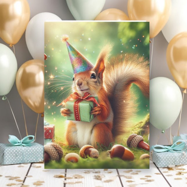Cute Squirrel i Birthday Hat Kort (Skapare uppladdad)