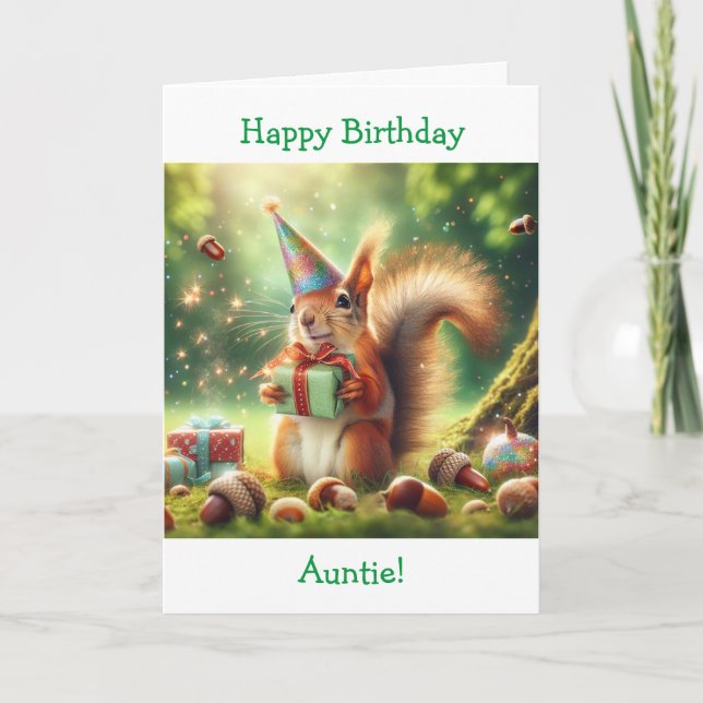 Cute Squirrel i Birthday Hat Moster Birthday Kort (Framsida)