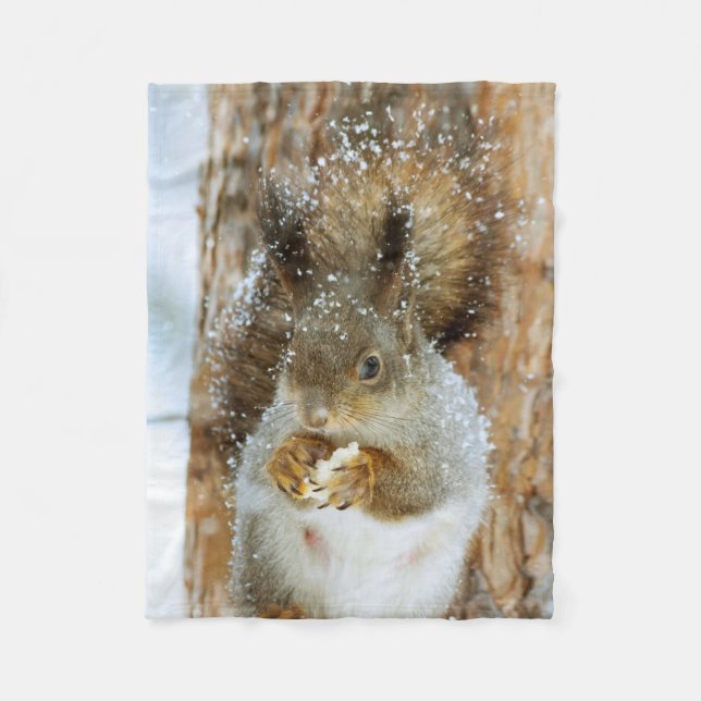 Cute Squirrel i ett vinter liggande Fleecefilt (Framsidan)