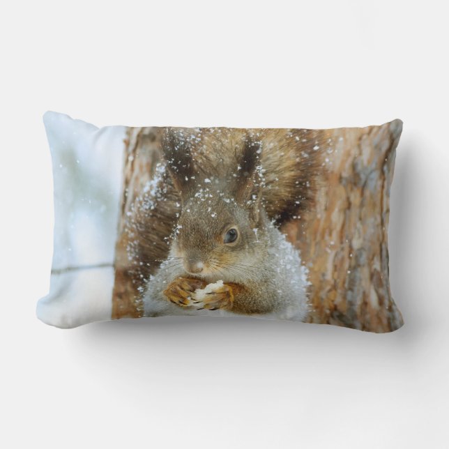 Cute Squirrel i ett vinter liggande Lumbarkudde (Framsida)