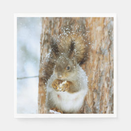 Cute Squirrel i ett vinter liggande Pappersservett