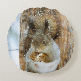 Cute Squirrel i ett vinter liggande Rund Kudde