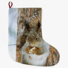 Cute Squirrel i ett vinter liggande Stor Julstrumpa