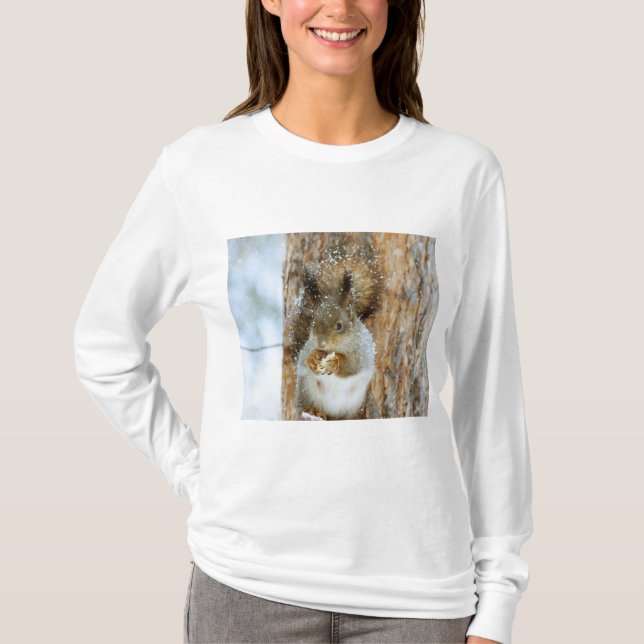Cute Squirrel i ett vinter liggande T Shirt (Framsida)