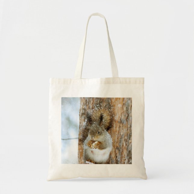 Cute Squirrel i ett vinter liggande Tygkasse (Framsidan)