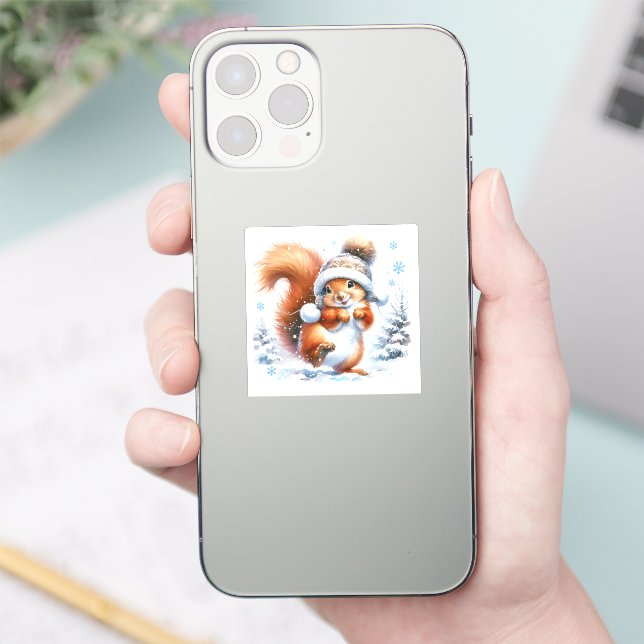 Cute Squirrel i Snö jul Klistermärken (Telefon)