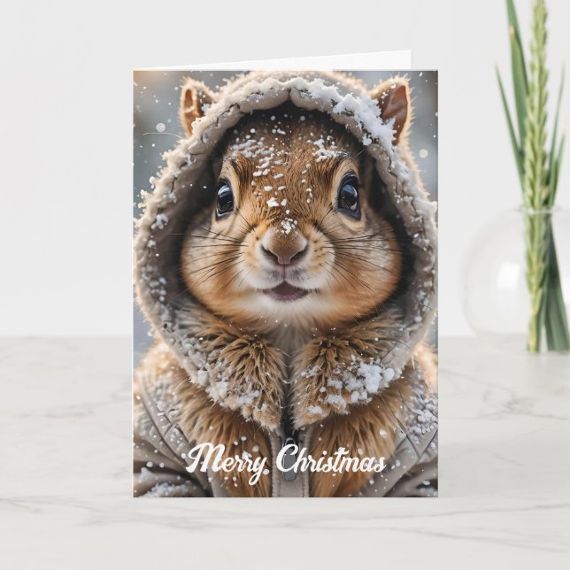 Cute Squirrel i Vinter Outfit jul Helgkort (Framsida)