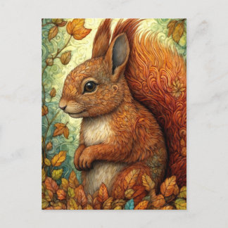 Cute Squirrel i Whimsical Fall Forest Vykort
