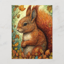 Cute Squirrel i Whimsical Fall Forest Vykort