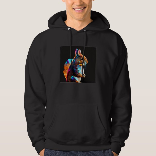 Cute Squirrel Illustration Colorful Polygonal Pop  Hoodie (Framsida)
