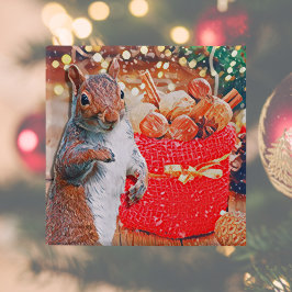 Cute Squirrel jul Nöt Helgdag Knapp