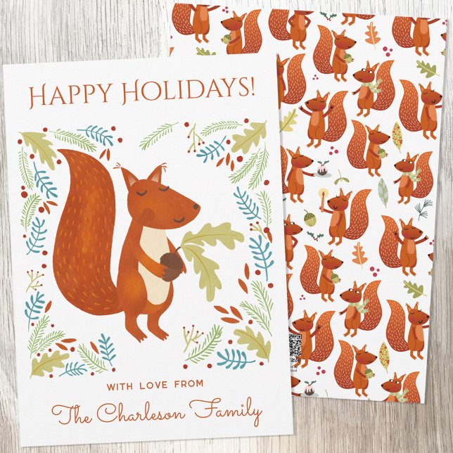 Cute Squirrel Julkort (Fun Squirrel personalized Thanksgiving or Christmas Holiday card)