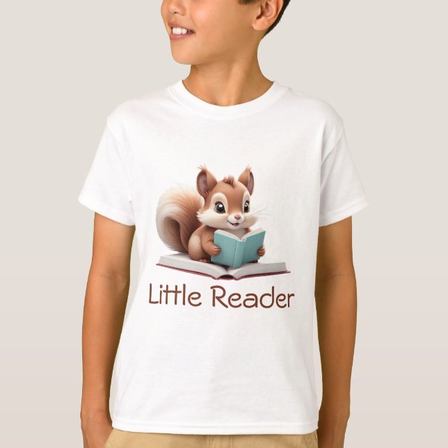 Cute Squirrel Läsa Bok Kids T-Shirt (Framsida)