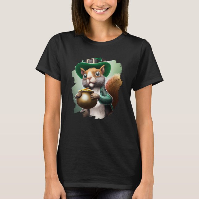 Cute Squirrel Leprechaun St Patricks Day Squirrel  T Shirt (Framsida)
