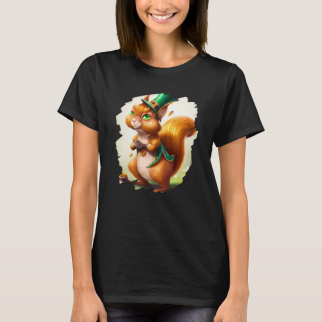 Cute Squirrel Leprechaun St Patricks Day Squirrel  T Shirt (Framsida)