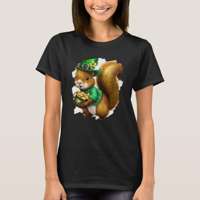 Cute Squirrel Leprechaun St Patricks Day Squirrel T Shirt (Framsida)