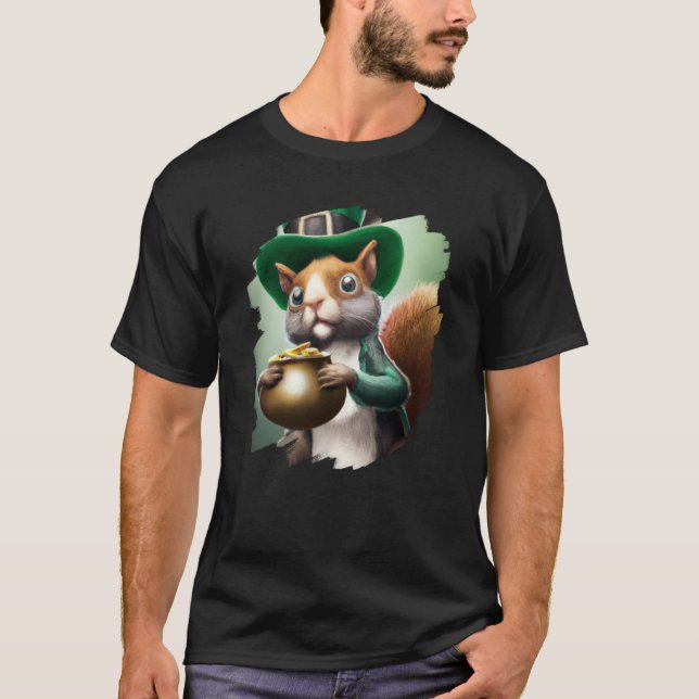 Cute Squirrel Leprechaun St Patricks Day Squirrel  T Shirt (Framsida)