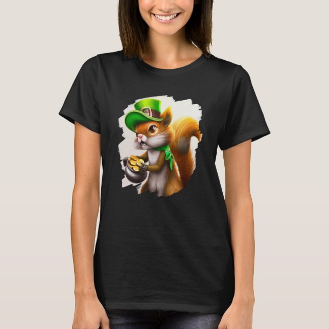 Cute Squirrel Leprechaun St Patricks Day Squirrel  T Shirt (Framsida)