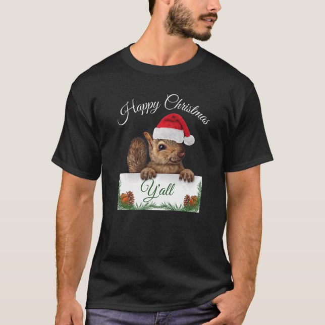 Cute Squirrel Lycklig jul Santa Hat T Shirt (Framsida)