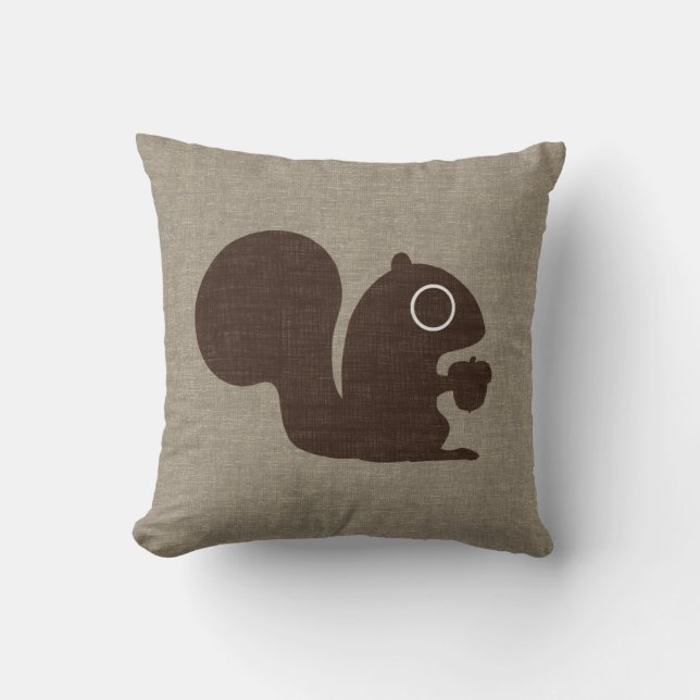 Cute Squirrel med Acorn Faux Linen Stil Kudde (Framsida)
