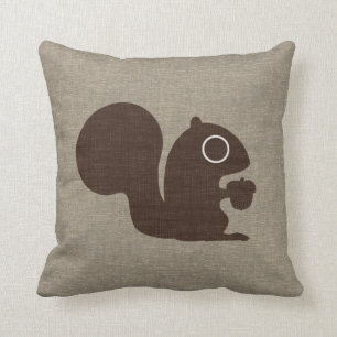 Cute Squirrel med Acorn Faux Linen Stil Kudde