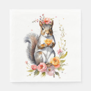 Cute Squirrel med Flowers Pappersservett