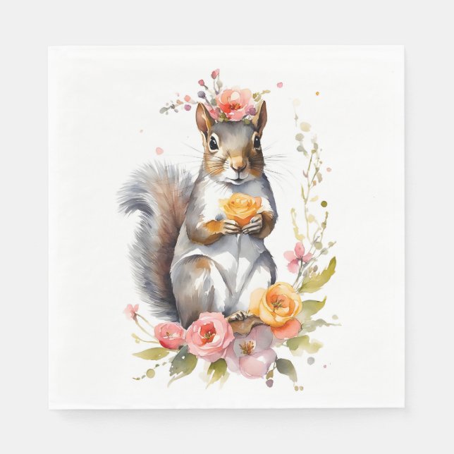Cute Squirrel med Flowers Pappersservett (Framsidan)