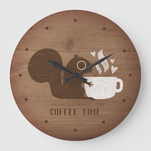 Cute Squirrel med kaffe | Kvismisk djurart Stor Klocka (Framsida)