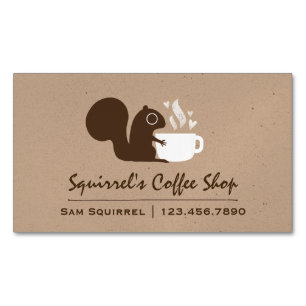 Cute Squirrel med kaffe Visitkortmagnet