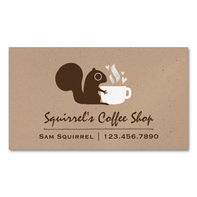 Cute Squirrel med kaffe Visitkortmagnet (Framsida)