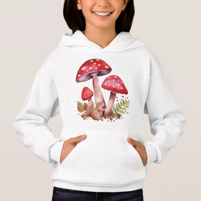 Cute Squirrel med Röda svampar T Shirt (Framsida)