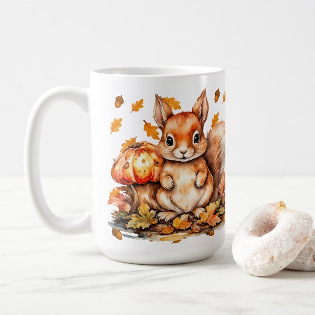 Cute Squirrel med svampar - Jord hösten Kaffemugg (Med munk)