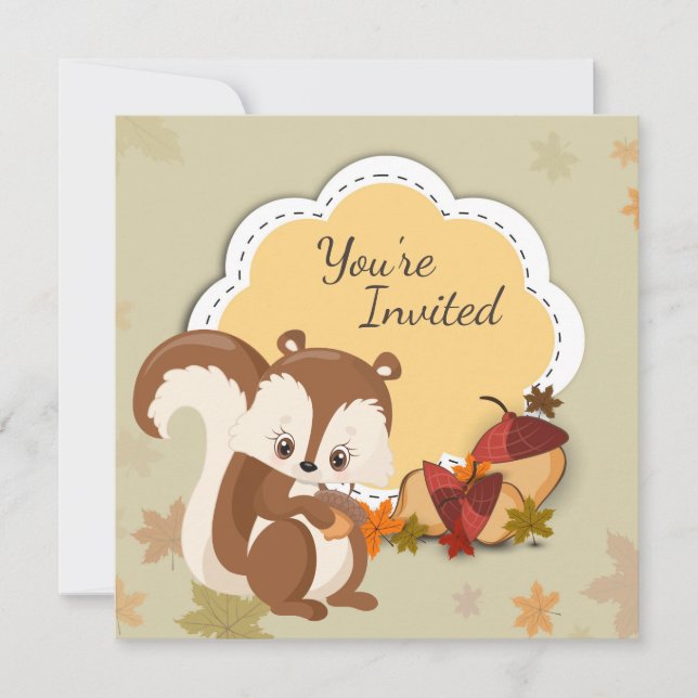 Cute Squirrel och Acorns Autumn Birthday Inbjudan (Framsida)