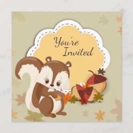 Cute Squirrel och Acorns Autumn Birthday Inbjudan