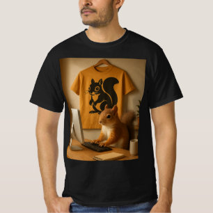 Cute Squirrel och Laptop Graphic T-Shirt