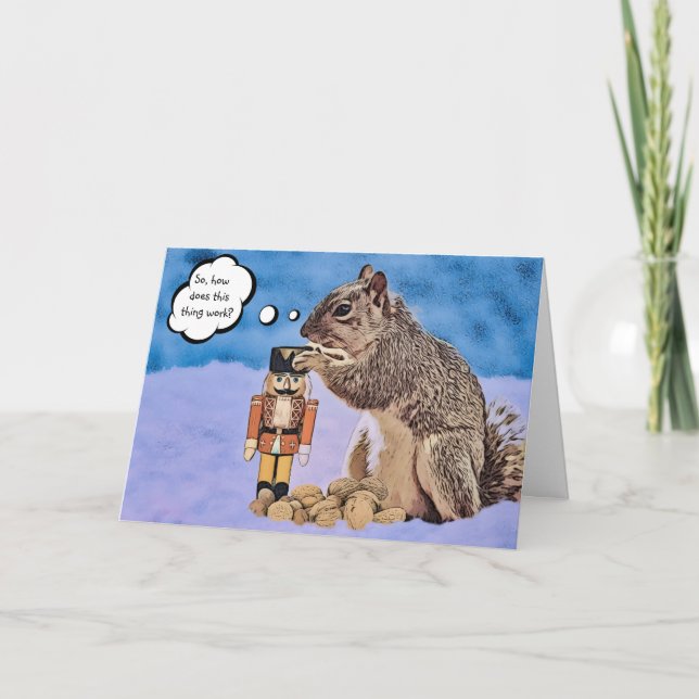 Cute Squirrel och Nutcracker-julkort Kort (Framsida)