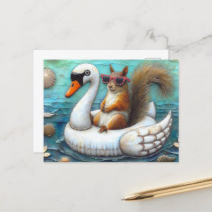Cute Squirrel på en Svan-floatie Vykort