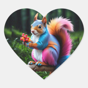 Cute Squirrel på Gren-19274 Hjärtformat Klistermärke