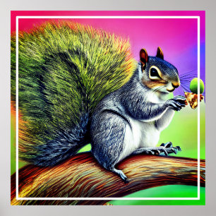 Cute Squirrel på Gren Poster