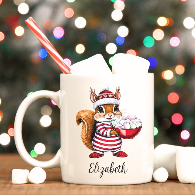 Cute Squirrel Personlig jul Mugg (Reindeer squirrel personalized Christmas mug.)