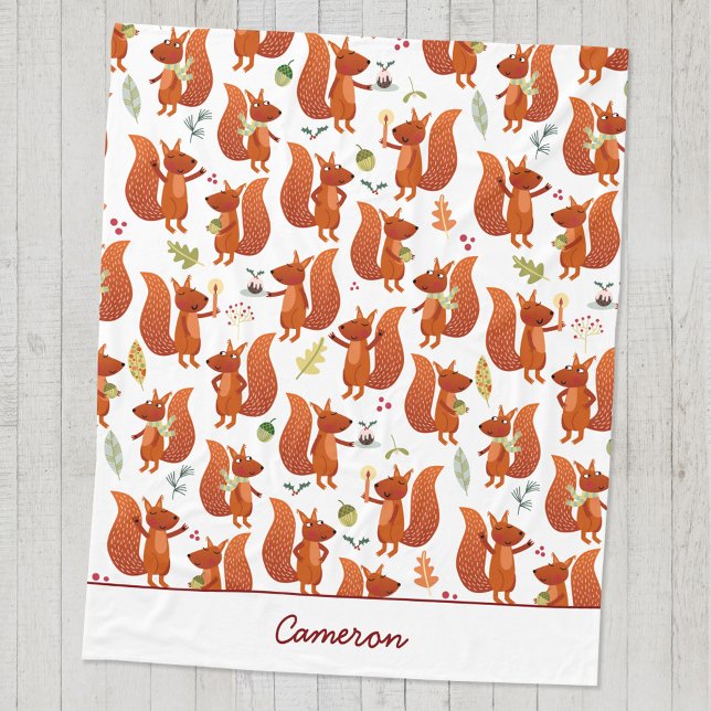 Cute Squirrel Personlig Woodland Fleecefilt (Cute squirrel pattern personalized custom name fleece blanket)