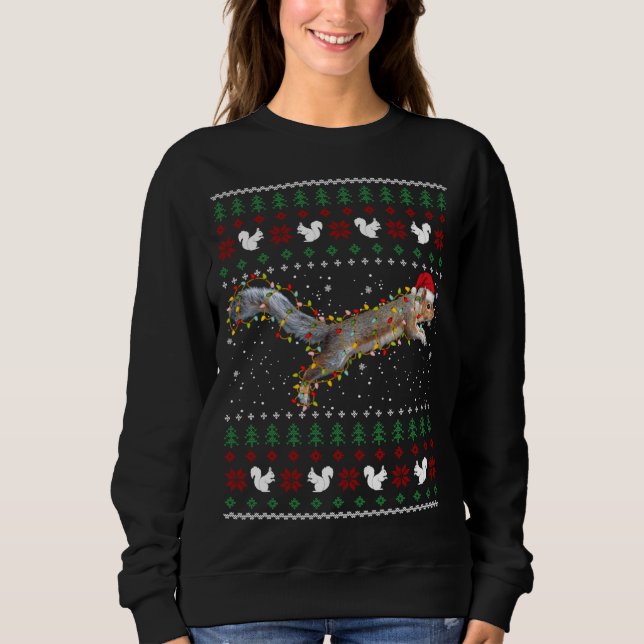 Cute Squirrel Santa's Hat Ugly God Jul Sweater T Shirt (Framsida)