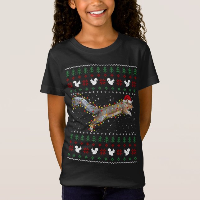 Cute Squirrel Santa's Hat Ugly God Jul Sweater T Shirt (Framsida)